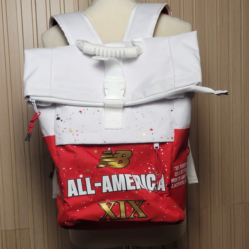 New Balance All-America XIX Lacrosse Backpack White Red Splatter We Got Now Bag